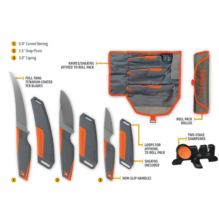 OUTDOOR EDGE Vantex Hunting Knife Set With Roll Pack - 4 PIECE