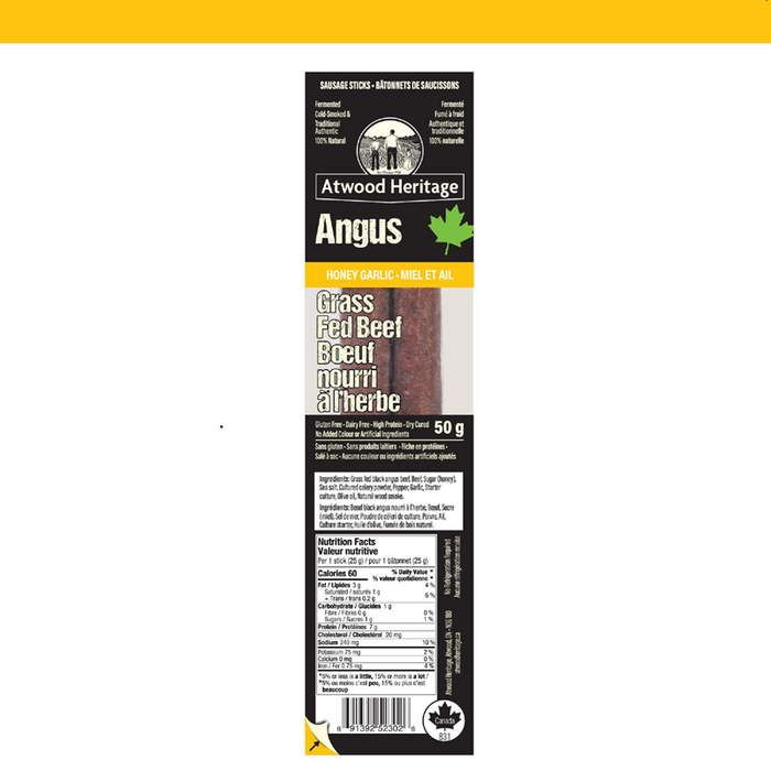 ATWOOD HERITAGE Angus Beef Snack Sticks - HONEY GARLIC- 2 PACK