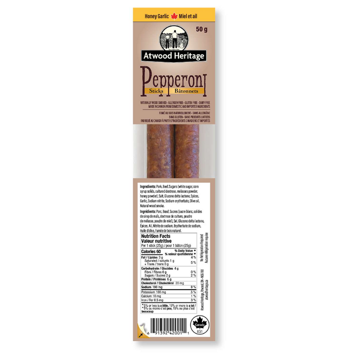 ATWOOD HERITAGE Pepperoni Snack Sticks - HONEY GARLIC - 2 PACK